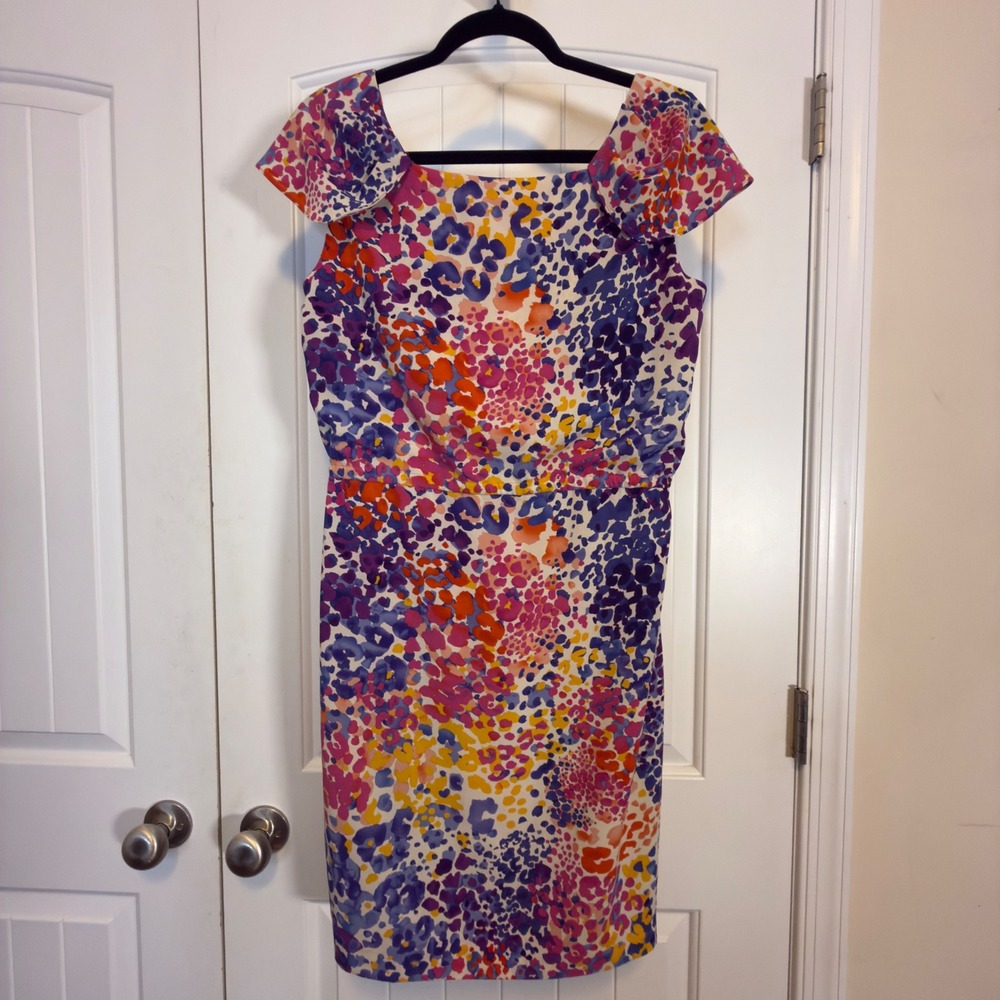 Calvin Klein Womens 8 Multi Color Abstract Leopard Print Ruffle Sheath Dress - Picture 3 of 9